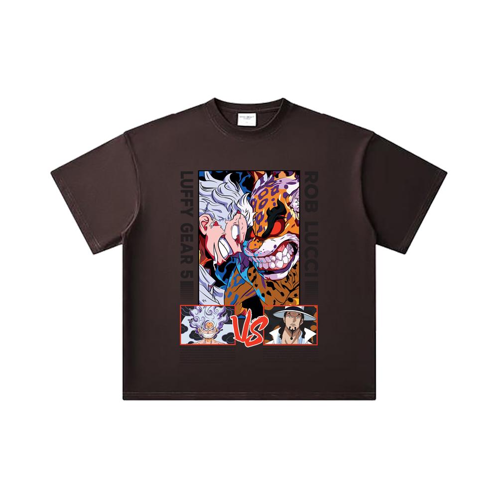 260 GSM Double Yarn 32 Count 100% Cotton One Piece V49 Luffy Lucci Print Unisex Heavy Cotton T Shirt