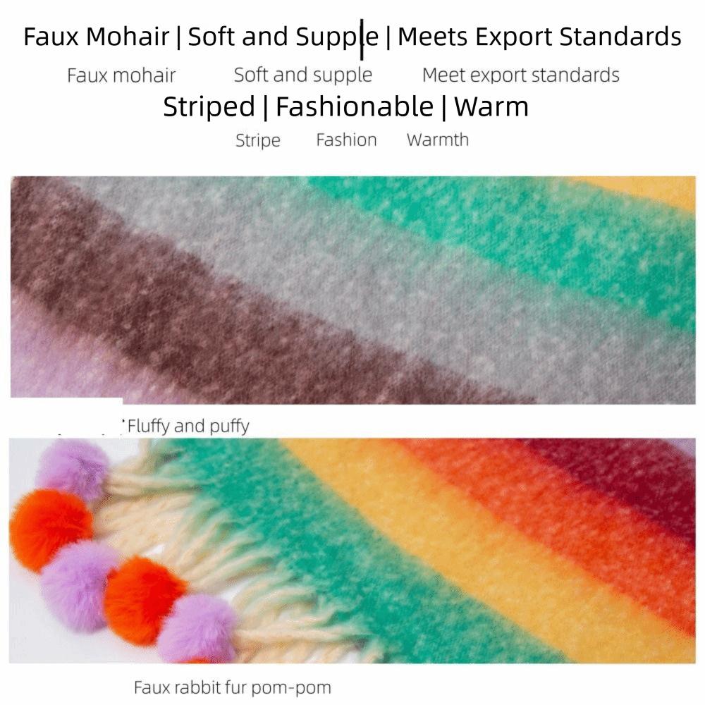 Mohair Rainbow Tassel Shawl Loop Yarn Winter Cashmere Scarves Retro Warm Wraps Women/Men