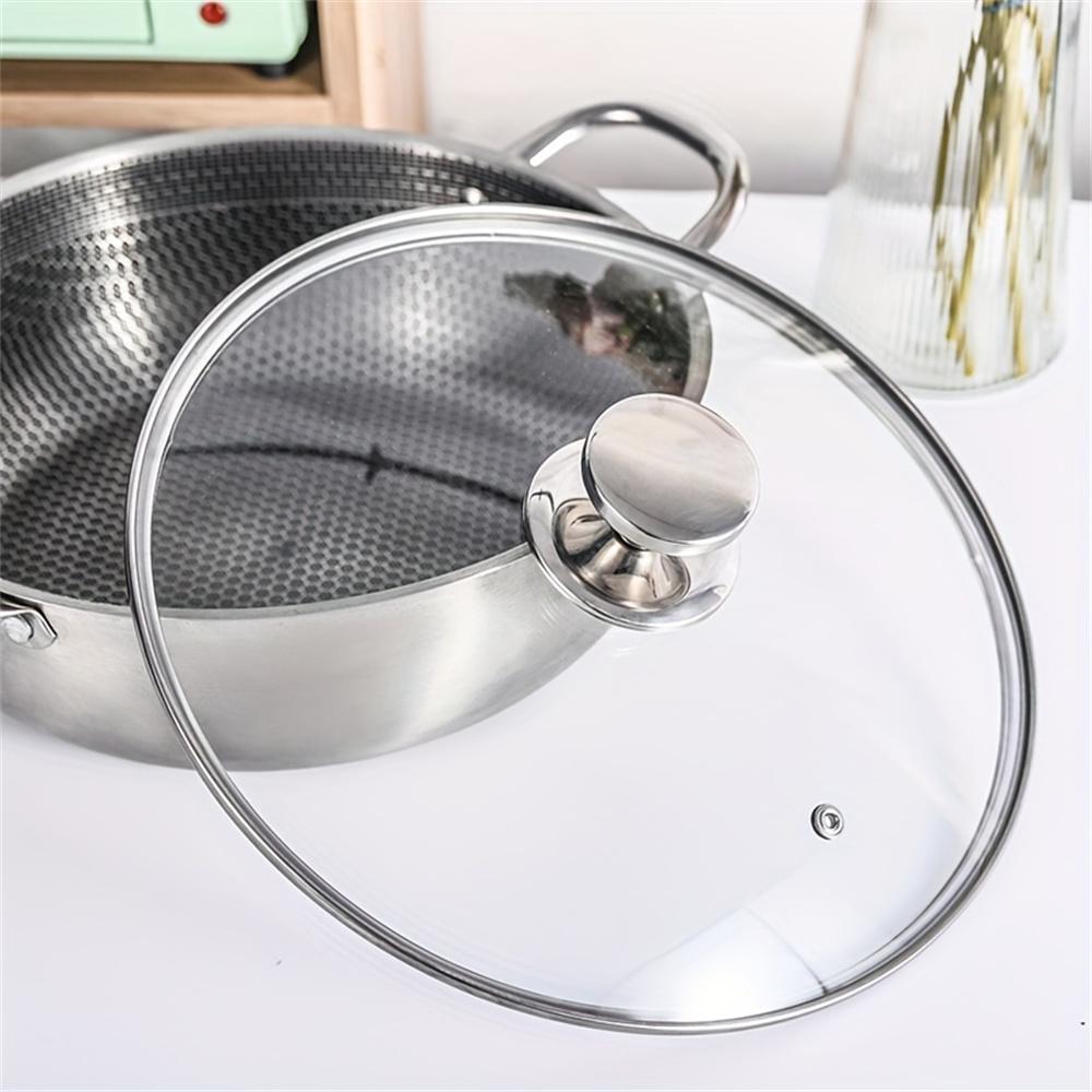 Stainless Steel Honeycomb Non-Stick Double-Handle Wok with Lid, Multi-Functional Home Frying, Stir-Frying, and Stewing Pot