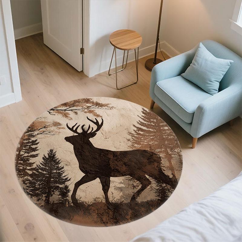 Deer Pattern Round rug,Carpet Rug for Living Room Bedroom Playroom ,Non-slip Floor Mat,Holiday Gifts and Birthday Gifts.