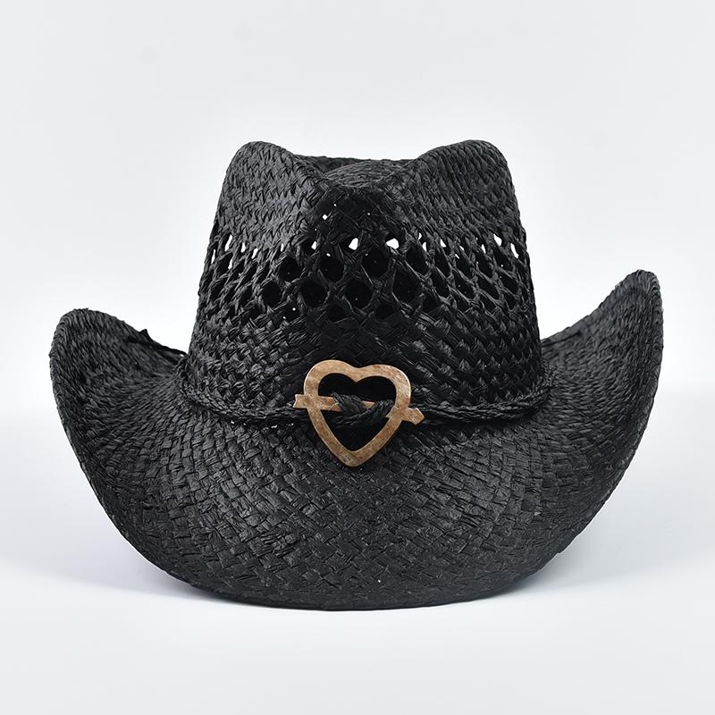 Cappello di Paglia Estivo in Stile Western per Donna, Cappello da Sole da Spiaggia Esterno Intrecciato, Adatto per Eventi a Tema Western, Festival Musicali