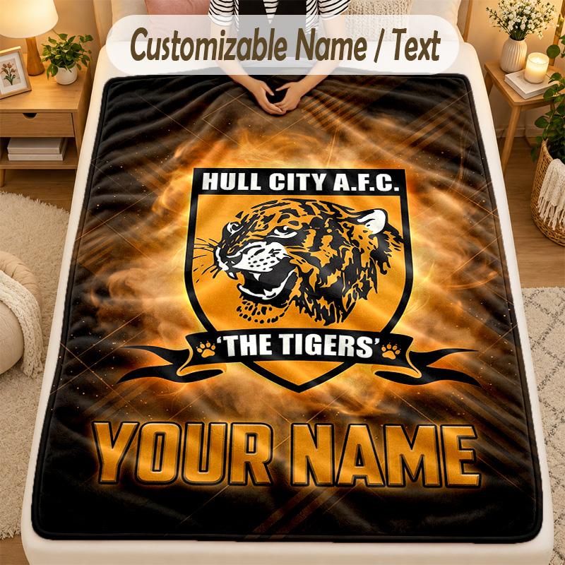 Flannel BlanketHull FC Custom Name Text Personalized Soft Warm Throw Blanket Home Decor Gift