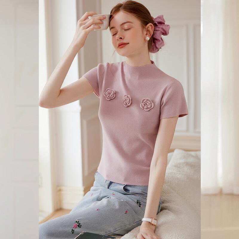 Women's French Sweet 3D Floral Slim Knit Top