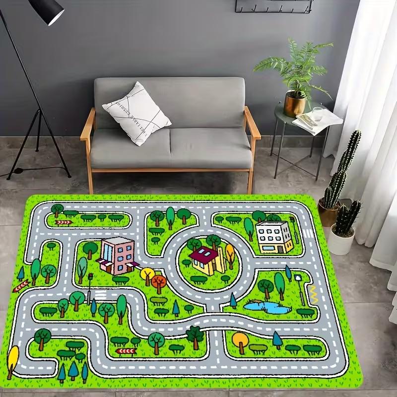 

Kids Vibrant Suburban Road Map Play Rug Non Slip Soft Educational Interactive Carpet for Children Bedroom Playroom and Game Area 40X60cm