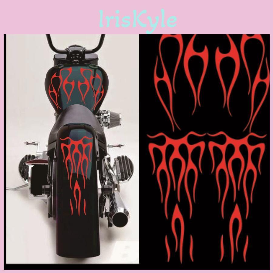 Set Red Motorcycle 1 Flame Waterproof Sticker For Gas Tank Fender Decals Vinyl