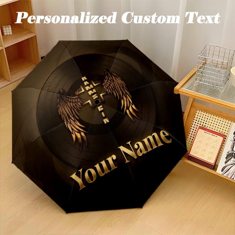 Rammstein Automatic 8‑ribs Umbrella, Custom Name Text Personalized Folding Umbrella Rain Sun Gift