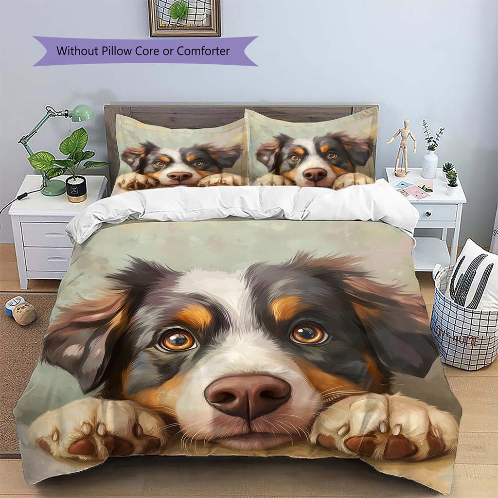 Australian Shepherd Dog Pattern Bedding Home Decoration Birthday Gift (1 * Duvet Cover + 2 * Pillowcase, Without Core)