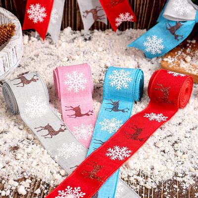 Christmas Bow Decorative Ribbon Christmas Elk Ribbon Diy Imitation Linen Webbing Material Gift Ribbon
