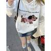 Kumikumi Idle Style Puppy Printed Loose Hooded Sweatshirt Women Fall Minority All-Match Loose Slim Looking