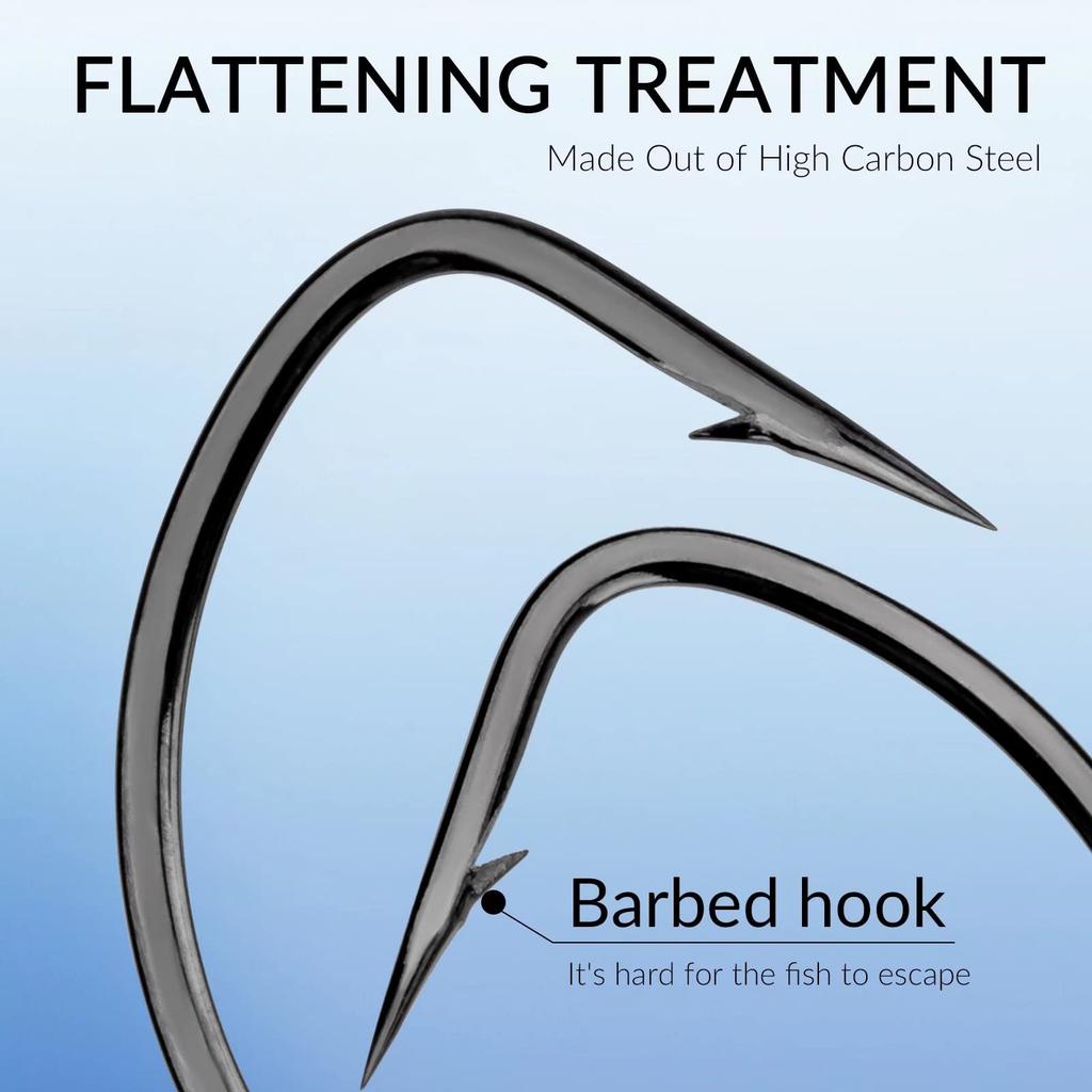 THKFISH Box Offset Hook Barbed Shank Worm Round Bend Wide Gap Offset High Carbon Steel Bass Fishing Sizes and 100-Piece Set, Hooks, Hooks, Hooks, #2,