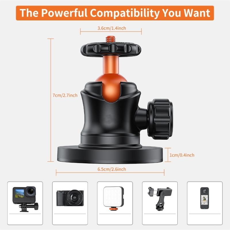 Aluminum Alloy Magnetic Base Camera Stand 360 Degree Adjustable Ball Head Universal 1/4 Screw For Desktop Car Mount