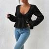Women's Casual Fashion Loose V-neck Drawstring Ruffled Skirt Knitted Pullover Top