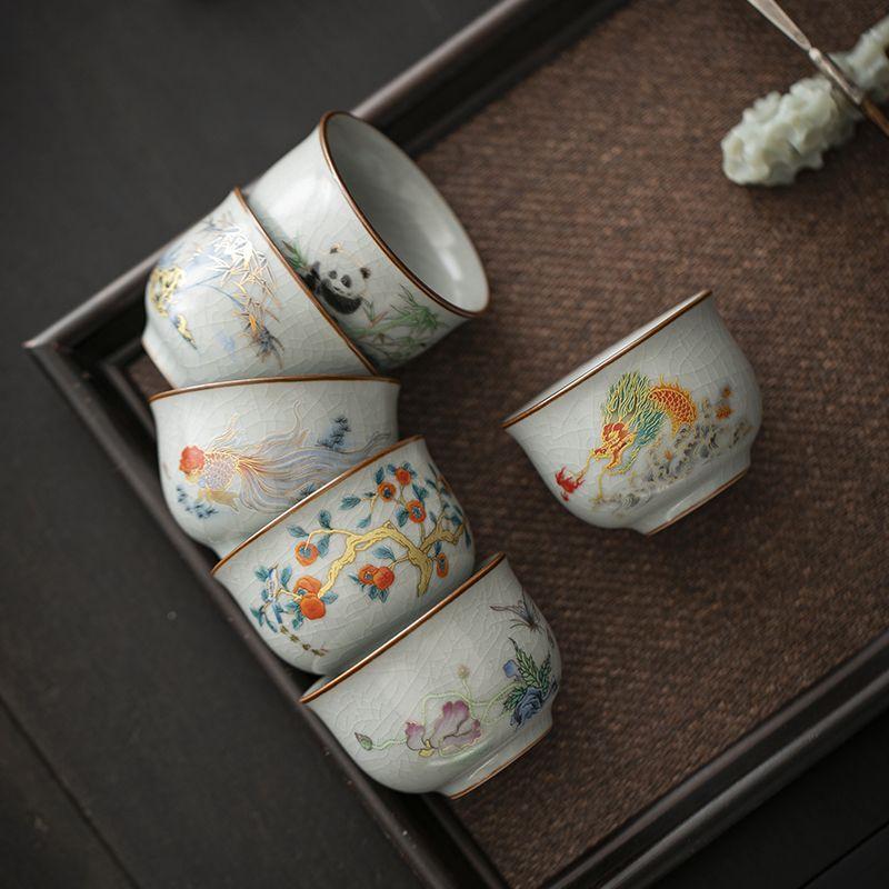 Exquisite Ru Kiln Master Teacup, Guest Ceramic Cup Tasting Kung Fu Tea Drinking Tea Set Teaware Sets