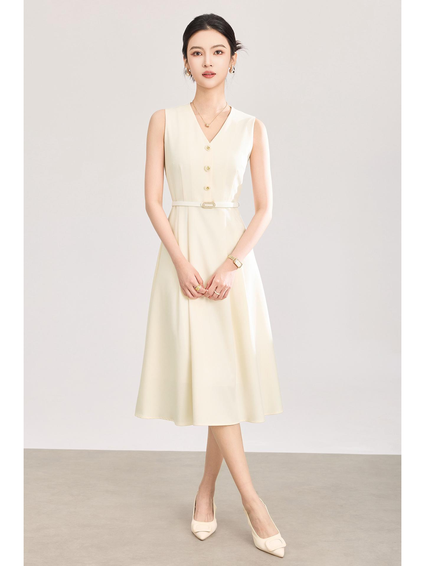 Women s Slim-Fit Professional Vest Dress - Summer Style S бежевый