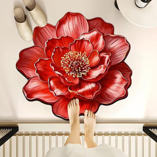 3D Visual Floral Rug Realistic Flower Non-Slip Absorbent Floor Mat Washable Decorative Living Room Rug for Kitchen Bedroom Bathroom