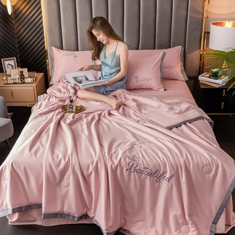 Summer Washed Silk Quilt,Cooling Air Conditioning Blanket,Cotton Thin Air-conditioning Comforter Soft Office Nap Blanket
