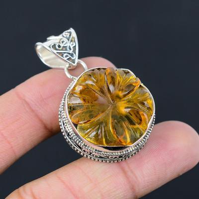 925 Silver Oval Baltic Amber Gemstone Trendy Wedding Anniversary Ethnic Pendant