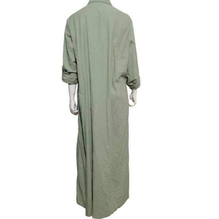 Women Summer Maxi Dress Loose Turn Down Collar Long Sleeves OL Cardigan Commute Daily Wear Pure Color Single Breasted Long Dress