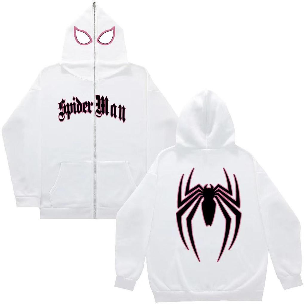 2023 Unisex Gothic Spider Print Zipper Hoodie - European & American Dark Sportswear, Harajuku Plus Size Couples Sweatshirt