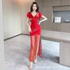 Sexy Nightclub Long Dress Female Slim and Thin Low-cut Hollow Dress Foot Bath Sauna Technician Work Clothes