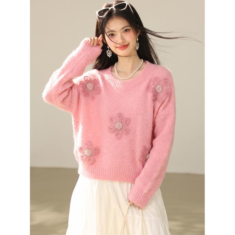 Women's 3D Floral Knit Sweater - Autumn/Winter 2026 Collection