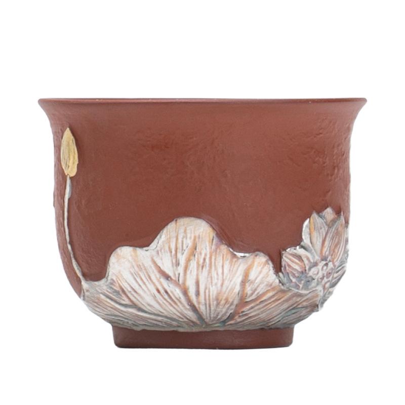 Handmade Silver Lotus Kung Fu Teacup High-end Exquisite Purple Sand Master Cup Tea Cup Tea Bowl Household Retro Single Cup