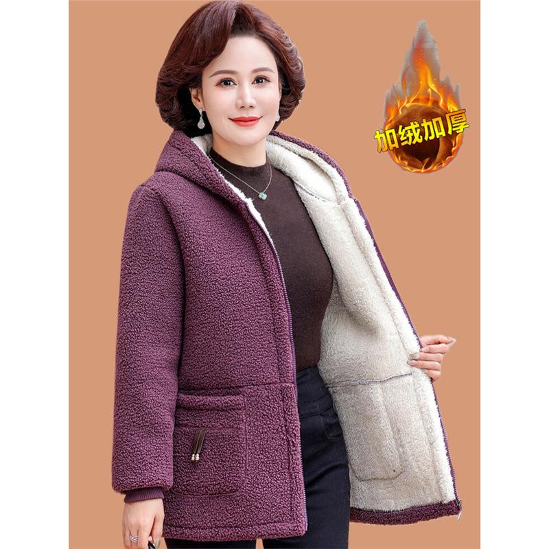 Plus Size Fleece-Lined Winter Coat for Middle-Aged & Elderly Women