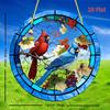 2D Flat Cardinal & Bluebird Stained Glass Decoration Sign, Autumn Leaves & Berries Design, Home Decor Plaque Hanging Wall Art Decorative Garden Decora