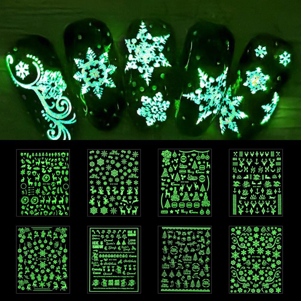 Nail Art Slider DIY Manicure Glow In The Dark Christmas 3D Luminous White Snowflakes Nail Sticker