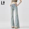 CHOCOOLATEit Damen High-Waist Schlagjeans mit ausgefranstem Saum