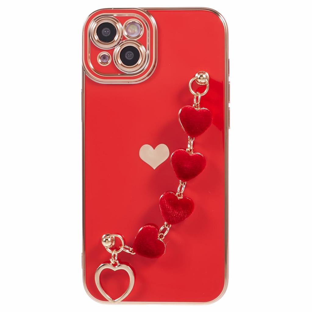 For iPhone 15 Plus Shockproof Case Electroplating TPU Phone Cover with Strap