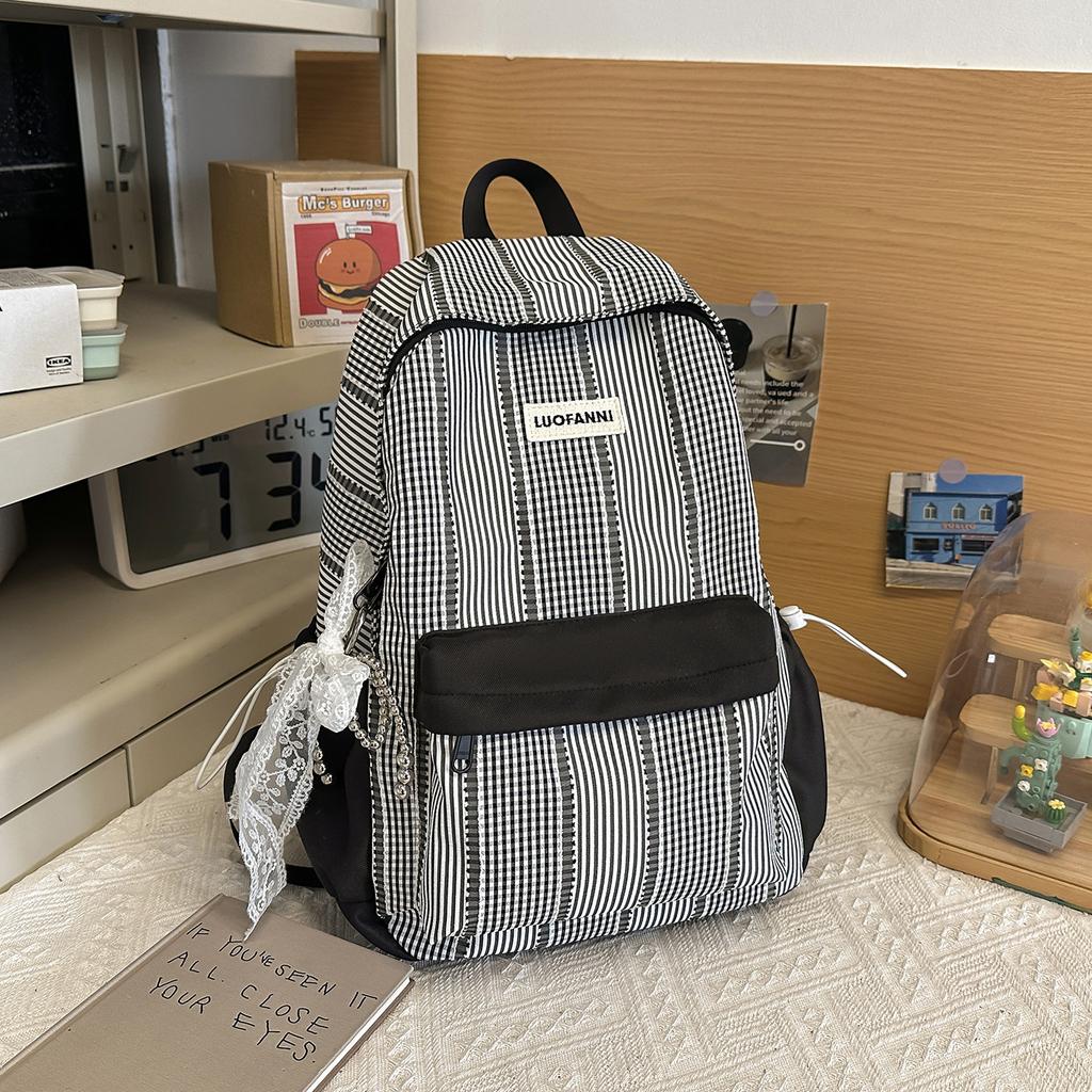 Schoolbag small fresh Korean plaid backpack female high school college student schoolbag high value large capacity girl versatile backpack
