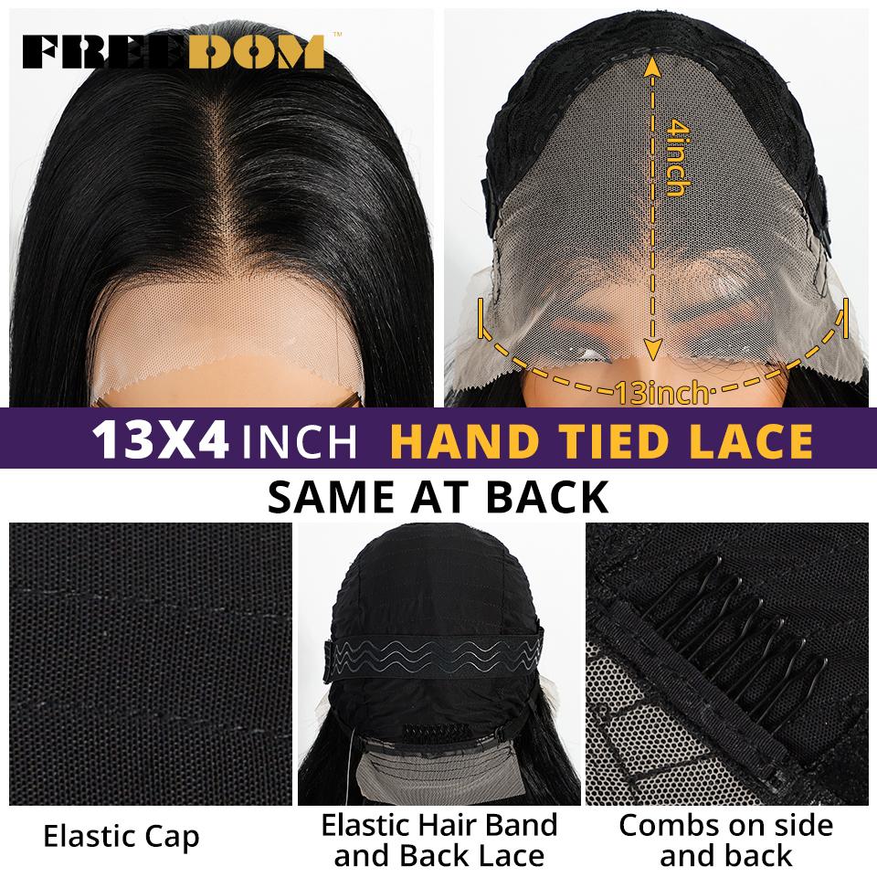 FREEDOM Long Straight Synthetic Lace Front Wigs For Women 38 Inch Soft 13X4 Free Part Black Hair Lace Frontal Wig Pre Plucked