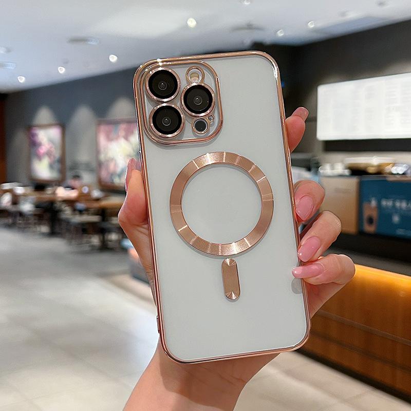 Transparent TPU Cover Electroplated Magnetic Wireless Charge Phone Case for iPhone 17 Pro Max 16 Pro 15 14 13 12 11 XS
