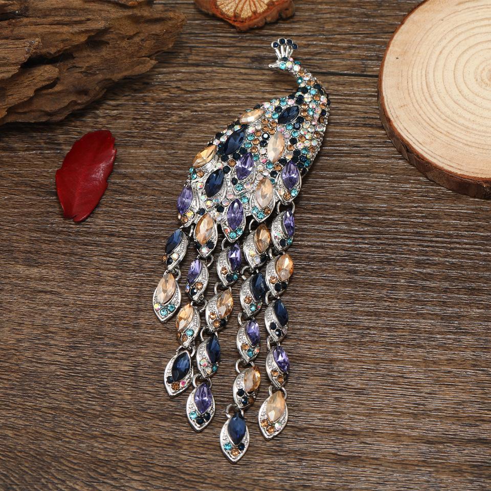Diamond-innebygd tungindustri mote All-Match Peacock brosje