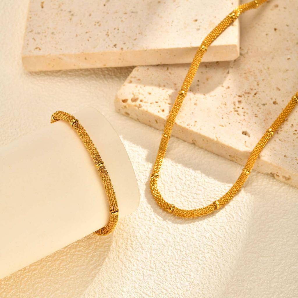 Women'S Fashion Niche Simple Mesh Bead Chain Necklace Bracelet 18K Gold Nc-2490