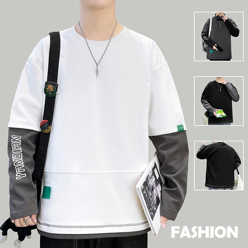 Herren Rundhals-Sweatshirt Frühling und Herbst Neu Japanisch Trendy Locker Lässige Oberteile Vielseitige Unifarbe Übergröße Teenager