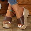 2025 lato nowe muffiny i sandały koturnowe gruba podeszwa odkryte palce lekkie proste casualowe duży rozmiar kapcie na wysokim obcasie kobiety