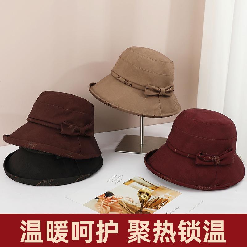 Temperament mother bucket hat women autumn and winter versatile elegant washbasin hat simple cold warm big brim hat