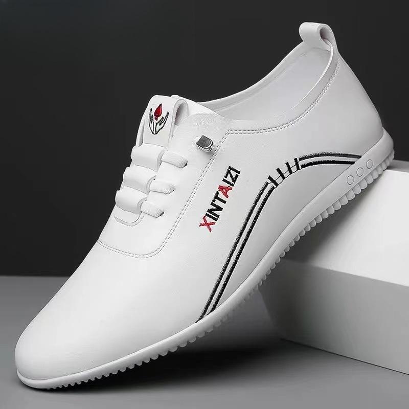 Men s Breathable New Versatile Leather Shoes, Soft Leather Korean Version, White Shoes, Soft Soled, Non Slip Shoes, Doudou Men s Shoes 39 белый