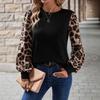 Women Long Sleeve Round Neck Leopard Print Casual T Shirt