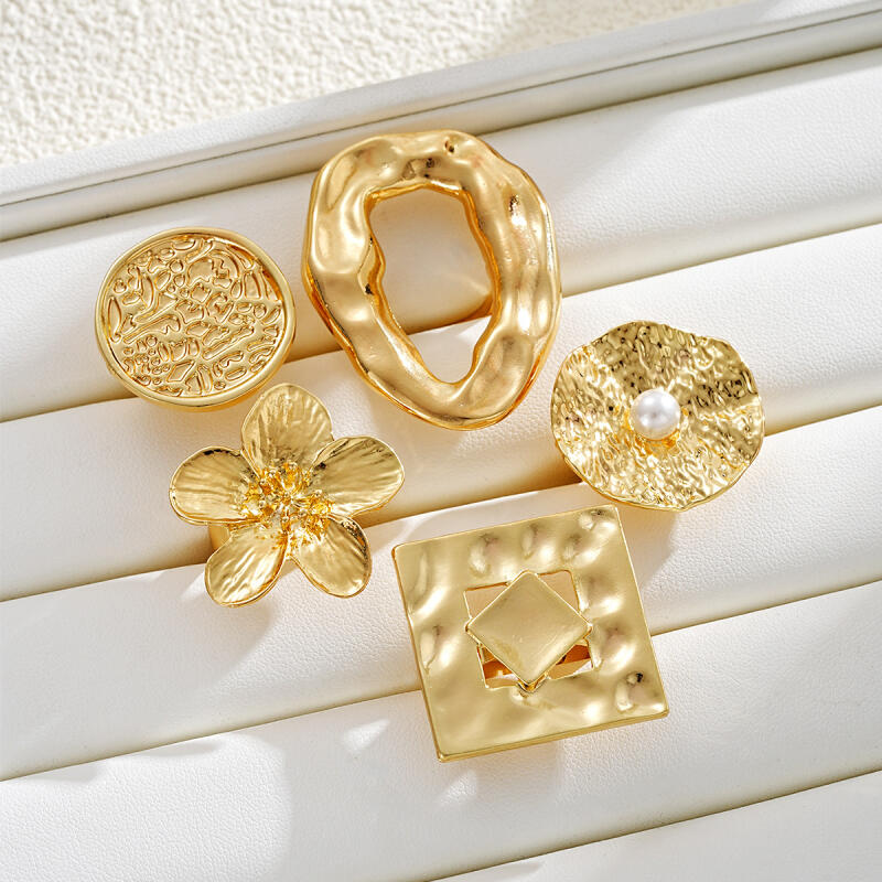 5Pcs/Set Irregular Hollowed-Out Square Rings for Women New Trendy Exaggerated Geometric Flowers Opening Rings Jewelry Wholesale