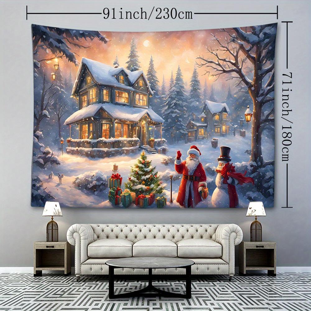 Christmas Holiday Tapestry Wall Hanging - Santa Claus, Christmas Tree, Festive Atmosphere, Animal Theme, Polyester, Woven, Portrait Orientation, Graph