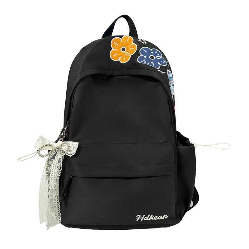 Flower Embroidered Large Capacity Backpack Student Lightweight Schoolbag Commuter Travel Backpack