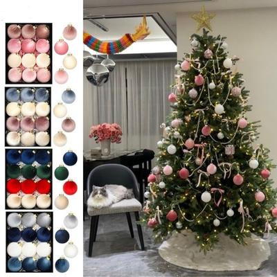 12pcs/SET 6cm Velvet Christmas Balls Set Velvet Festival Christmas Flocking Balls Pendant Red Green Plastic