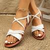 Fashion Women Beach Woven Hollow Sandals Women Flats Casual Clip Toe Sandals Summer 2025 New Fashion Casual Walking Slides for Women