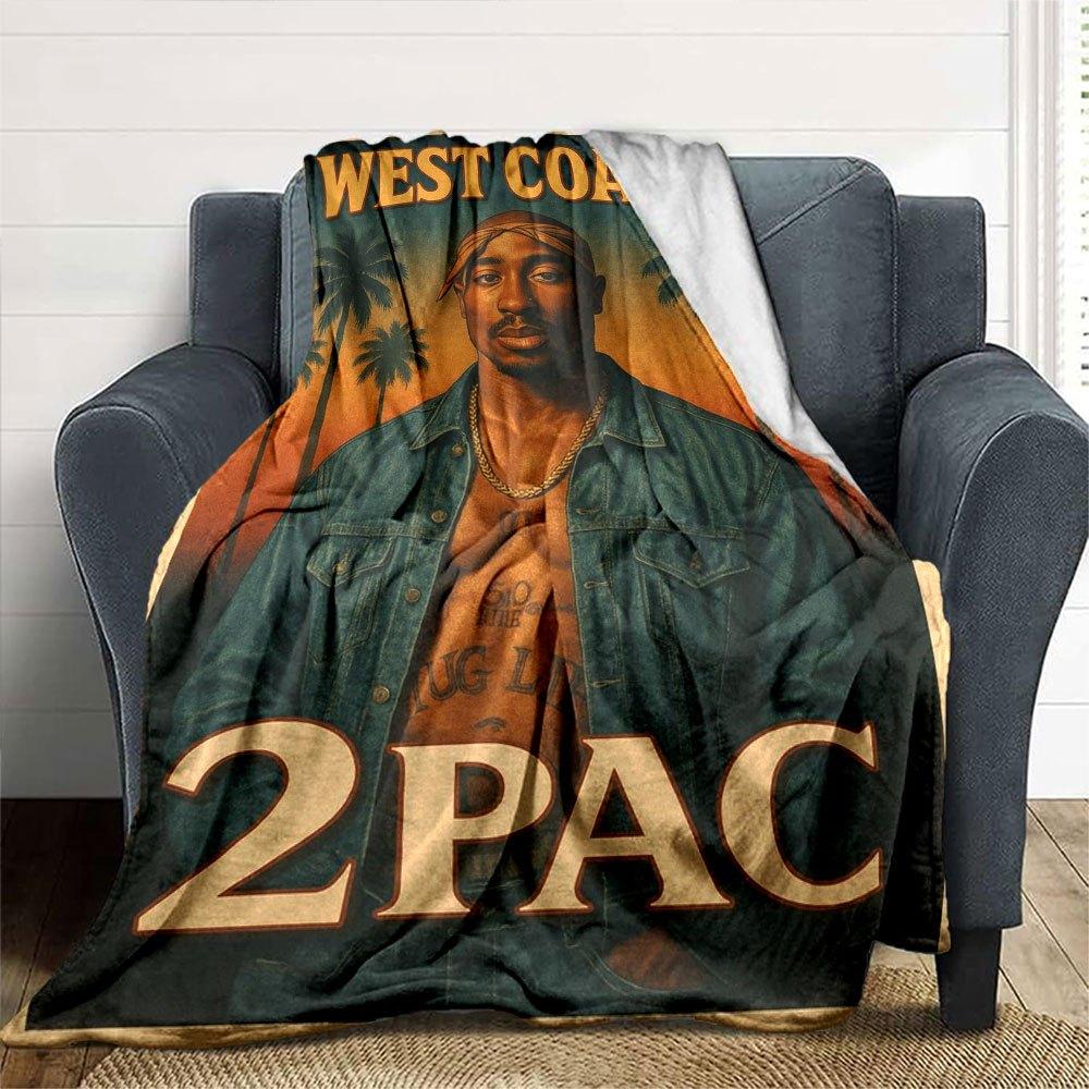 1pc 2PacHip Hop Blanket Soft Lightweight All Season Multi Purpose Throw for Sofa, Bed, Office & Picnics, French Style with Iconic Album Art & Quotes