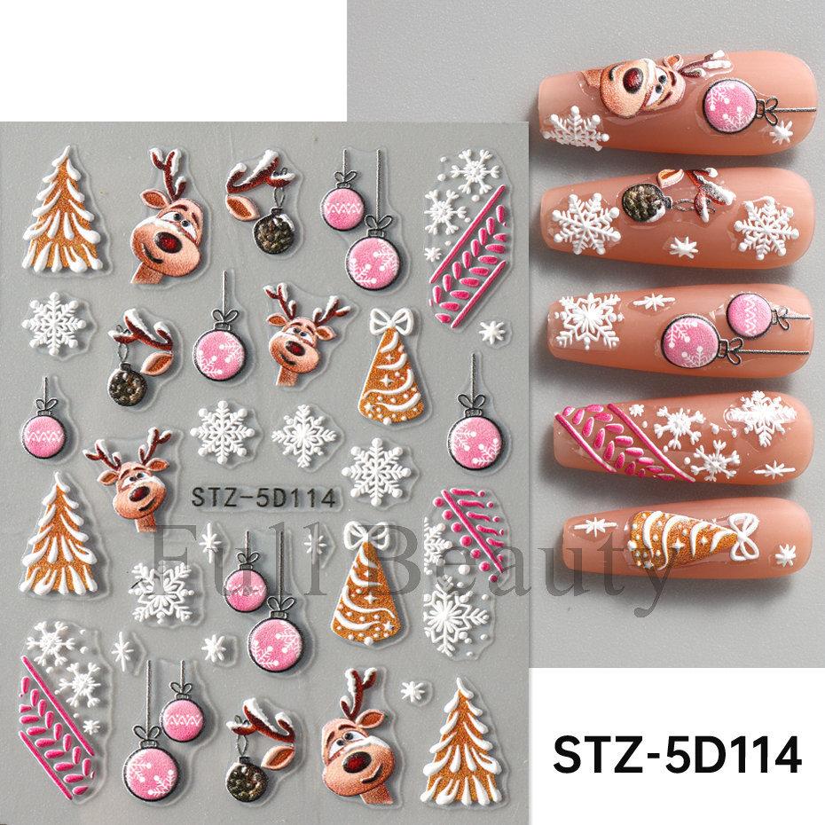 Nail Art Sticker Winter Christmas Snowflake Elk Santa Claus Christmas Ball 5D Embossed Nail Art Sticker
