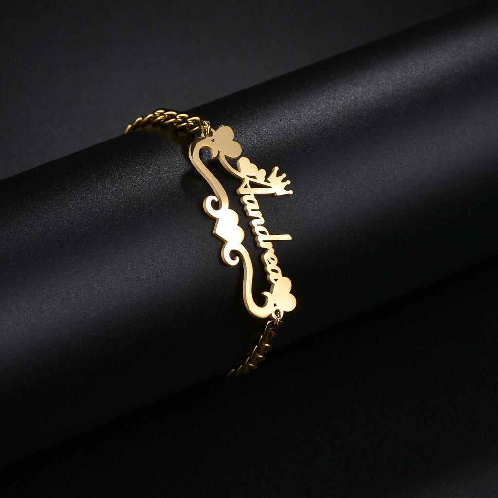 Atoztide Personalized Custom Name Star Heart Bracelet Thick Chain for Women Stainless Steel Bangle Birthday Jewelry Gift 