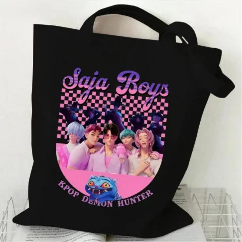 Kids Girls Kpop Rumi Zoey Mira Printed Student Large Capacity Casual Canvas Shopping Crossbody Shoulder Bags